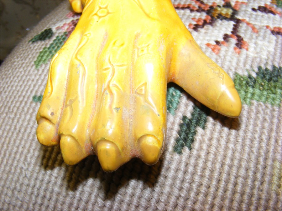 An antique orange glazed frog figure with impresse - Image 5 of 6