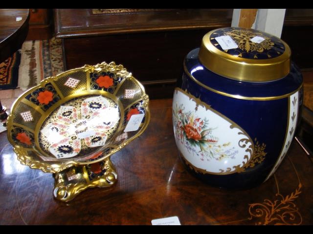 A Royal Crown Derby Imari pattern footed dish, together with