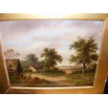 W Yates - Rural scene with cottage and chickens, o