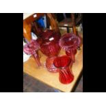 A selection of cranberry glass (6)
