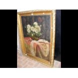 A large still life oil on canvas in gilt frame, si