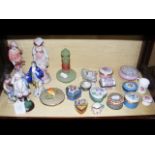 Various porcelain figurines, trinket jars, miniatu