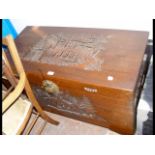 A carved oriental camphor wood chest - W