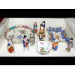 Nine miniature ceramic figurines together with pai