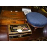 Brass inlaid writing slope, Chubb cash box, togeth