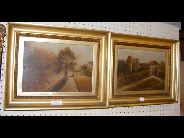 A pair of antique oils on canvas - Island scenes -