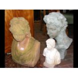 A 56cm terracotta style garden bust, together with