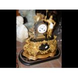 Decorative gilt French mantel clock on stand - 48c
