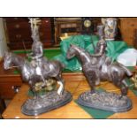 A pair of 56cm high spelter figures of Cavalry Off