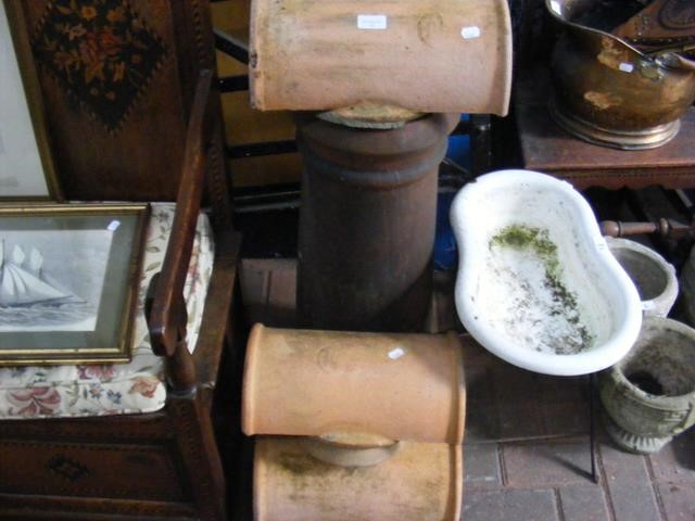 Terracotta chimney pot, together with three cowls