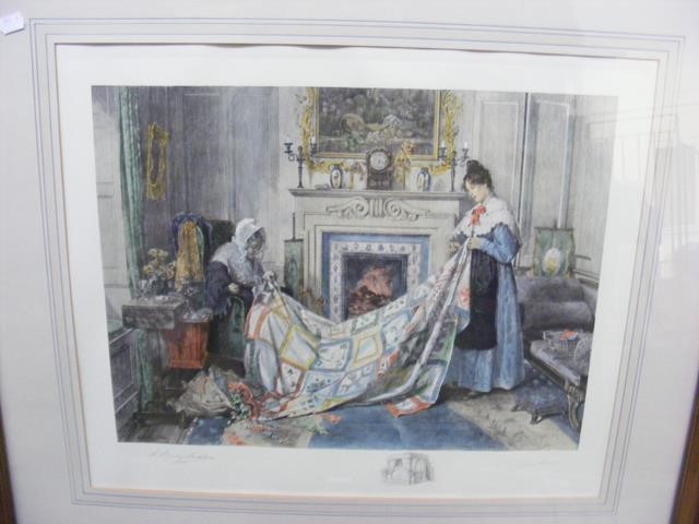 A coloured engraving of Victorian drawing room sce - Image 2 of 2