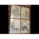 A set of four oriental woodblock prints of birds, fish