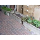 Three decorative garden troughs - 90cm long