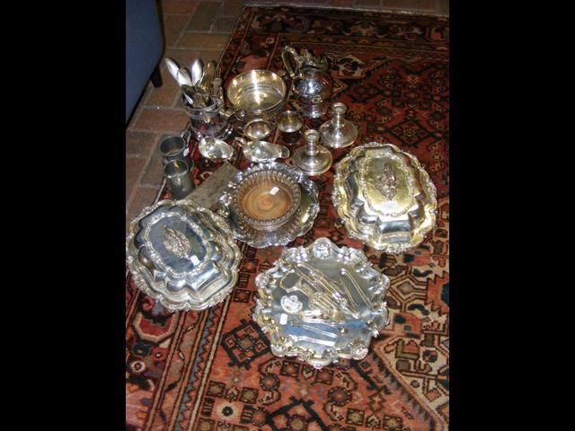 A pair of silver plated tureens and covers, silver