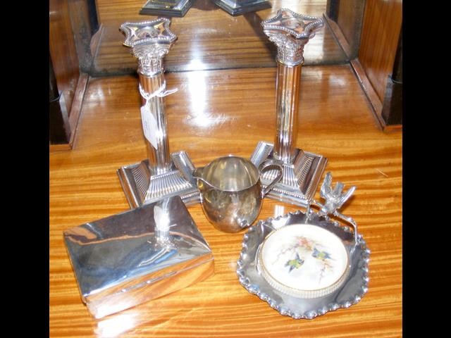 Silver cigarette box, cream jug, etc.