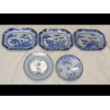 Three 19th century oriental blue and white rectang