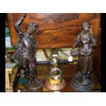A pair of French spelter figures - 55cm high