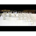 Selection of cut glass sherry, wine glasses