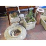 Selection of garden ornaments, including square pl