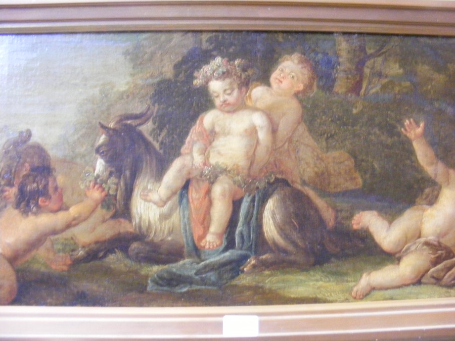 Oil on canvas - cherubs playing - 34cm x 90cm - Image 4 of 8