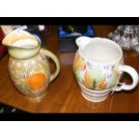A Clarice Cliff jug with floral design, together w