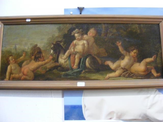 Oil on canvas - cherubs playing - 34cm x 90cm