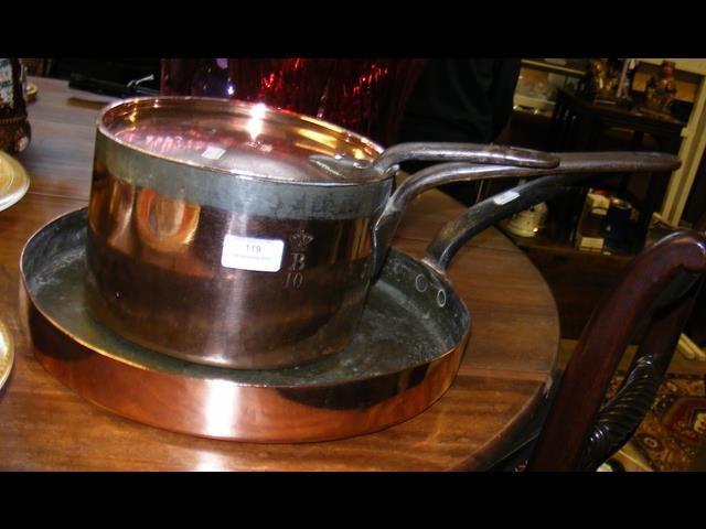 Antique copper pan with lid and one other