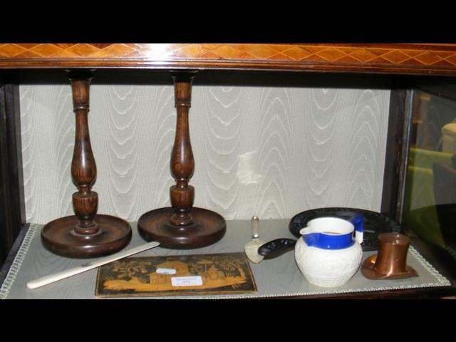 Various collectables, including candlesticks