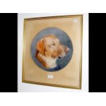 A circular pastel depicting dog - possibly Golden