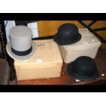 A Herbert Johnson grey top hat - boxed, together w