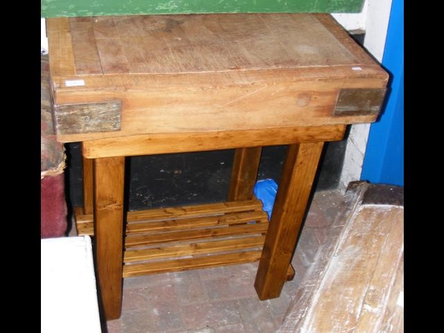 A vintage Butcher's block on pine stand - 80cm x 6