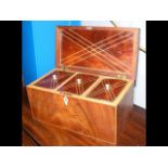 An early 19th century mahogany tea caddy with thre