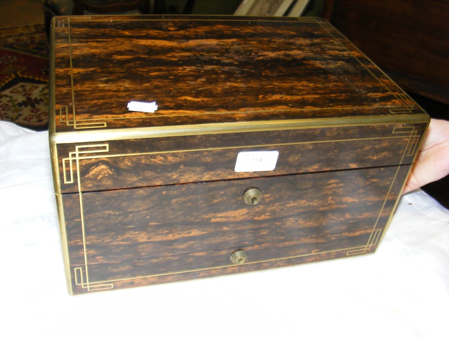 Victorian coromandel humidor with brass inlay and - Image 7 of 11