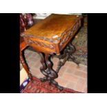 Antique walnut worktable on shaped support