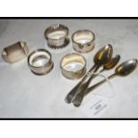 Silver napkin rings and other, together with teasp