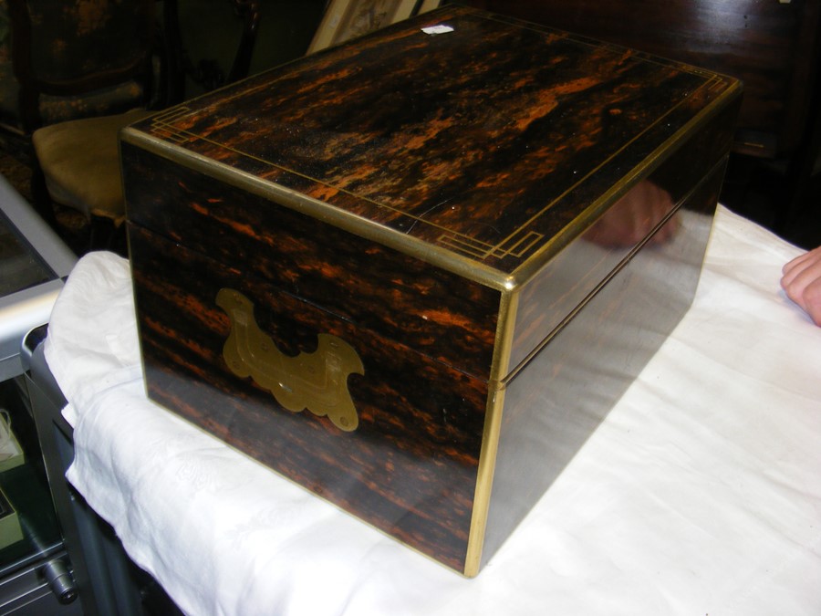 Victorian coromandel humidor with brass inlay and - Image 10 of 11