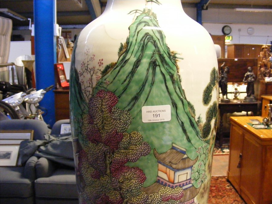 Oriental floor vase with garden and mountain decor - Image 9 of 24