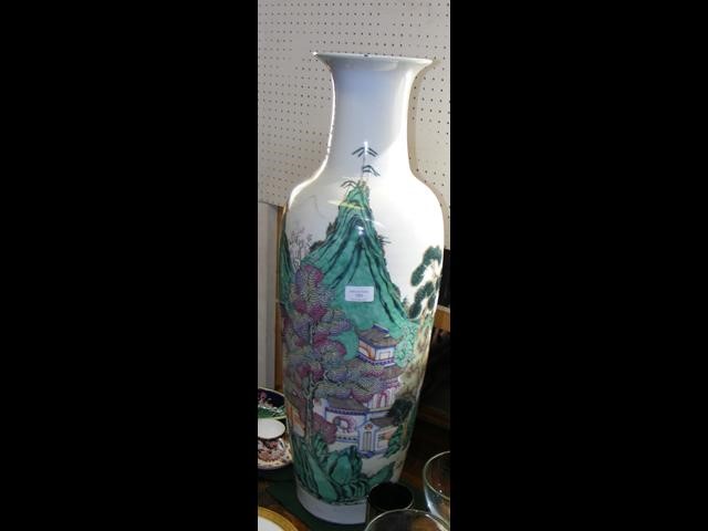 Oriental floor vase with garden and mountain decor