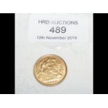 A 1905 gold half sovereign coin