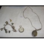 A silver cased pocket watch, pendant, etc.