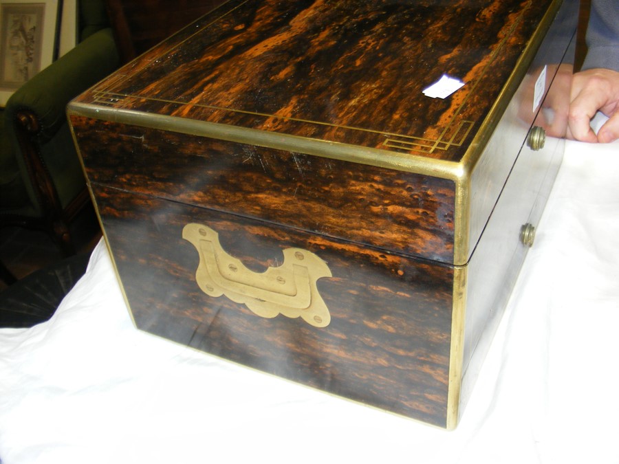 Victorian coromandel humidor with brass inlay and - Image 8 of 11