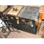 A Blue Label metal bound trunk - width 95cm