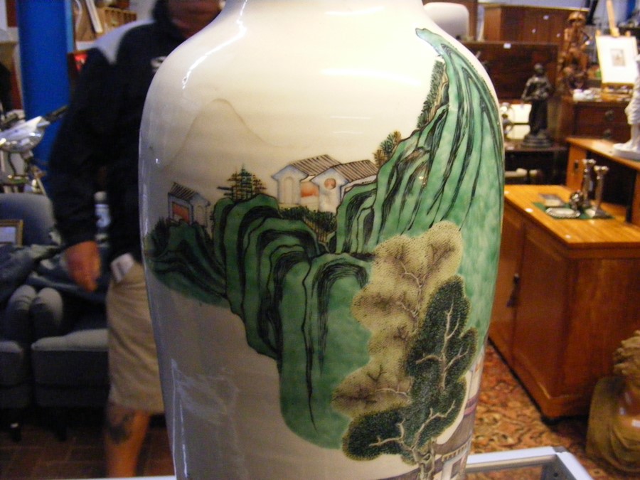 Oriental floor vase with garden and mountain decor - Image 11 of 24