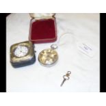 A silver cased pocket watch with engine turned dec