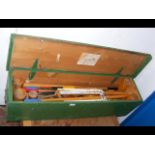 A vintage croquet set in green painted box, includ