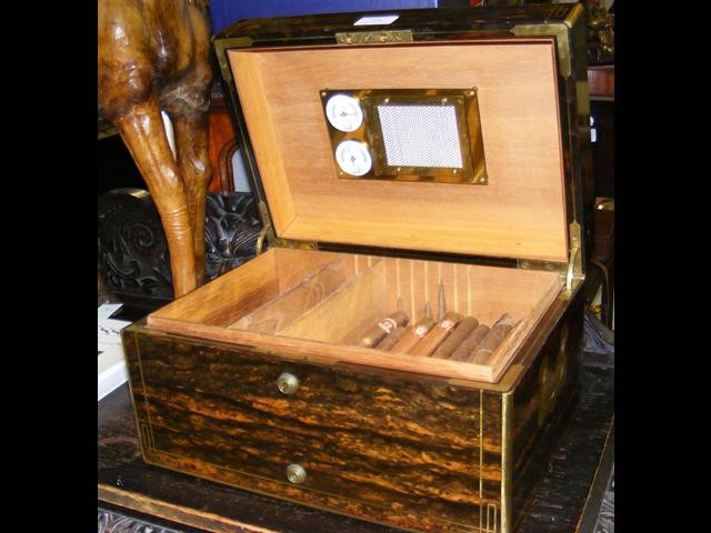 Victorian coromandel humidor with brass inlay and