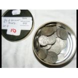 A small tin of pre 1947 silver mixed coinage