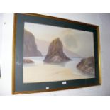 R SHERRIN - a gouache of coastal scene - 50cm x 74