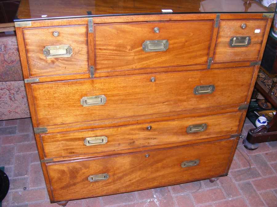 A 19th century military two section secretaire cam - Image 2 of 16