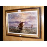 Antique oil on canvas of sailing vessel in rough s